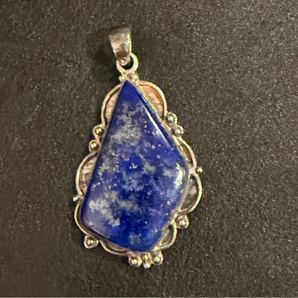 Vintage Southwestern Lapis Lazuli Sterling Silver Deep Blue Color Pendant